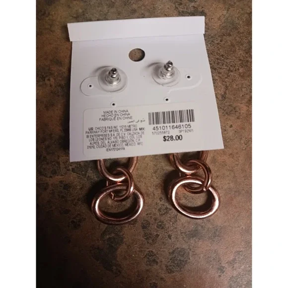 White House Black Market Rose Gold Chain Earrings NWT - Picture 4 of 5